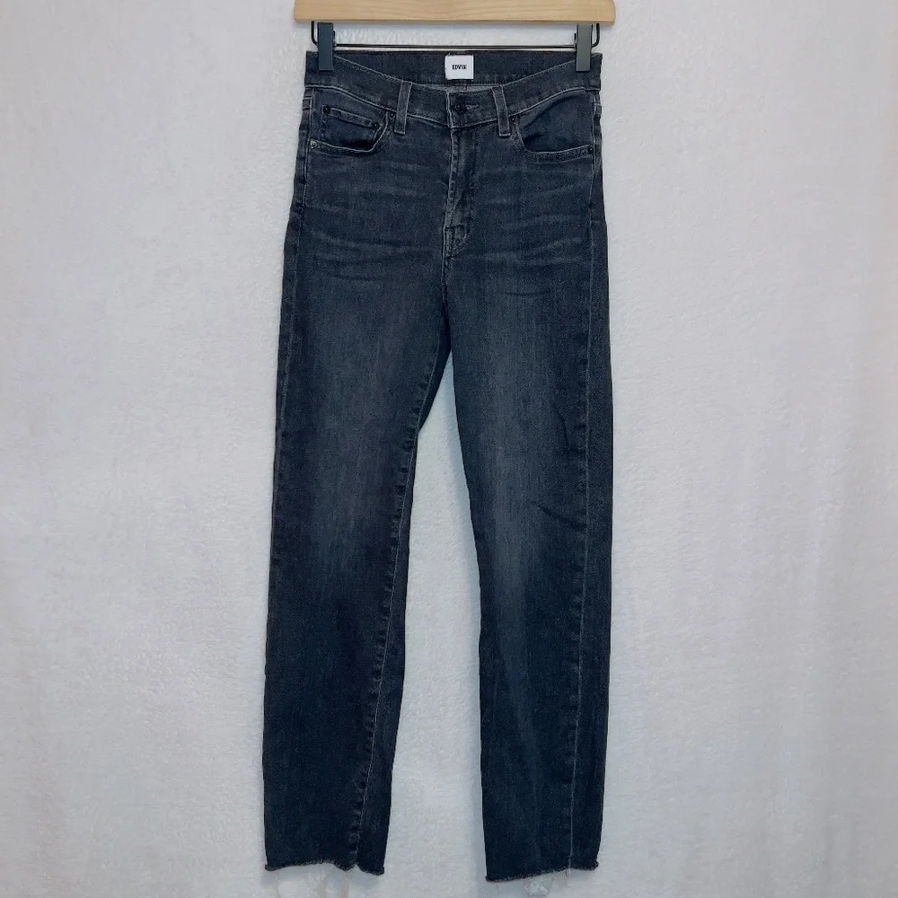 EDWIN Bree High Waist Raw Hem Crop Straight Leg Jeans In Ashland size 25 - Picture 2 of 7